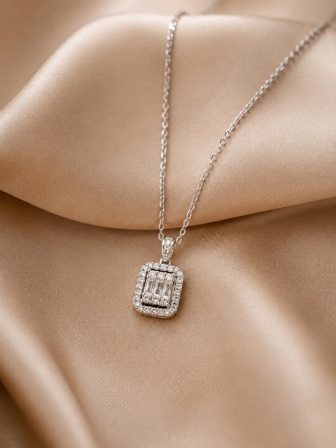 Aurora Emerald-Cut Crystal Pendant Necklace